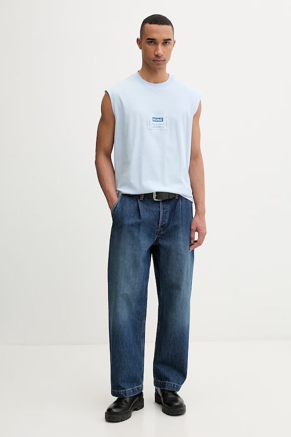 HUGO Blue top męski bawełniany Nurazak 50557812 niebieski SS26