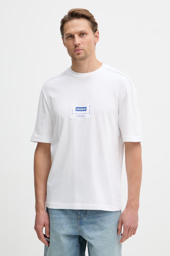 HUGO Blue T-shirt męski bawełniany Nurazti biały 50557813