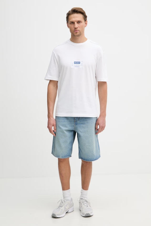HUGO Blue T-shirt męski bawełniany Nurazti 50557813 biały SS26