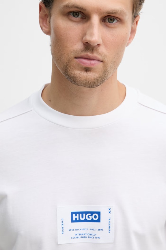 HUGO Blue T-shirt męski bawełniany Nurazti biały 50557813