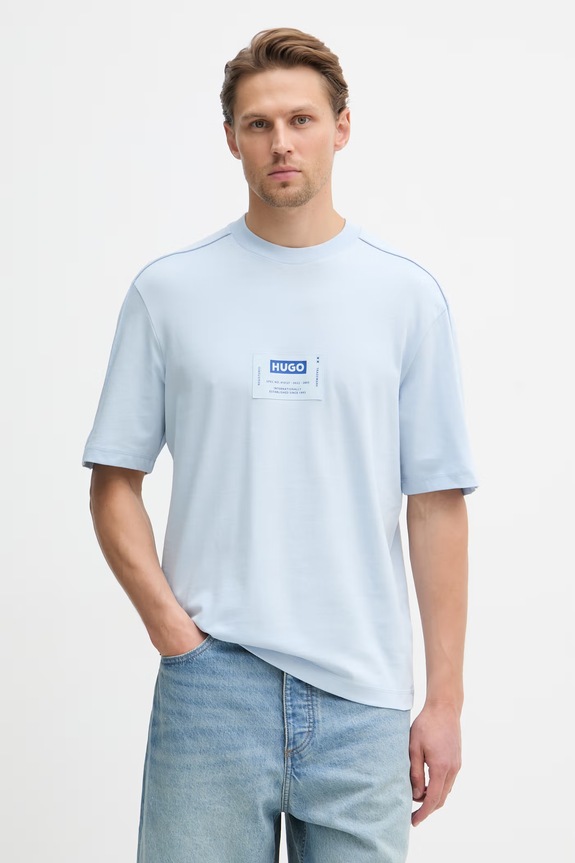 HUGO Blue T-shirt męski bawełniany Nurazti niebieski 50557813