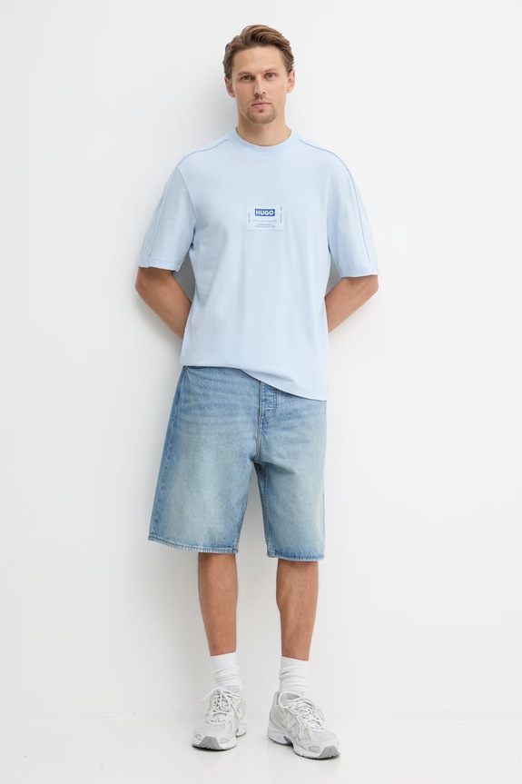 HUGO Blue T-shirt męski bawełniany Nurazti 50557813 niebieski SS26