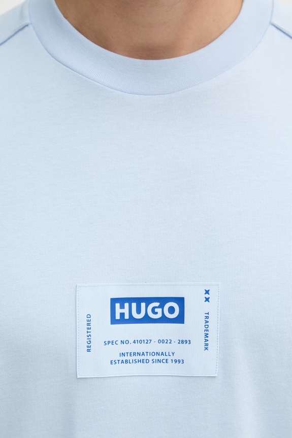 HUGO Blue T-shirt męski bawełniany Nurazti 50557813 niebieski