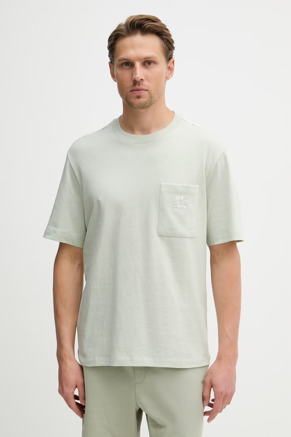 HUGO T-shirt męski bawełniany Darro zielony 50556577