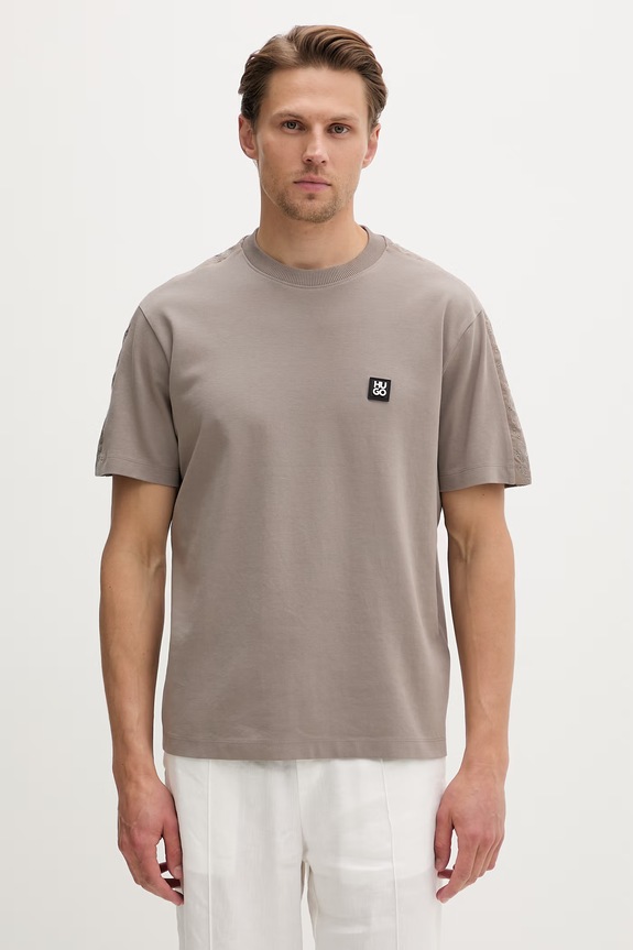 HUGO t-shirt ανδρικό βαμβακερό Drostee μπεζ 50556580