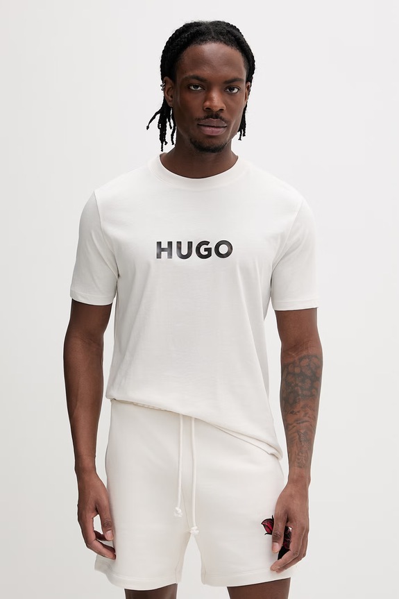 HUGO pánske bavlnené tričko Dumeo béžová 50557437