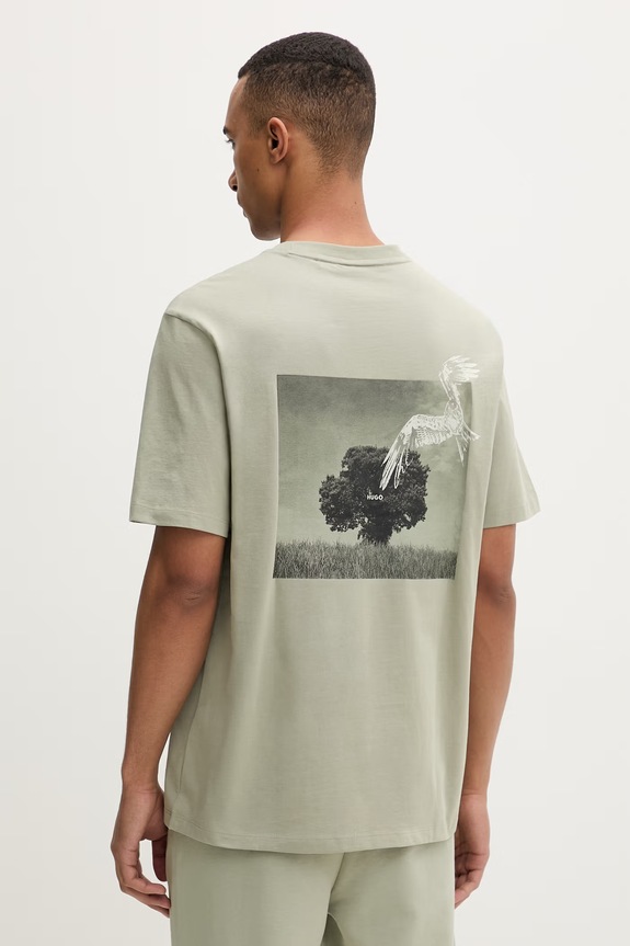 HUGO T-shirt męski bawełniany Derlyns zielony 50557618