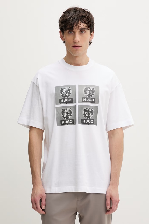 HUGO tricou din bumbac Draxon print alb 50558405