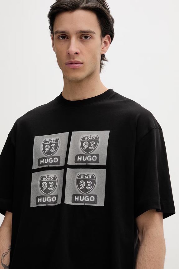 Bombažna kratka majica HUGO Draxon črna 50558405