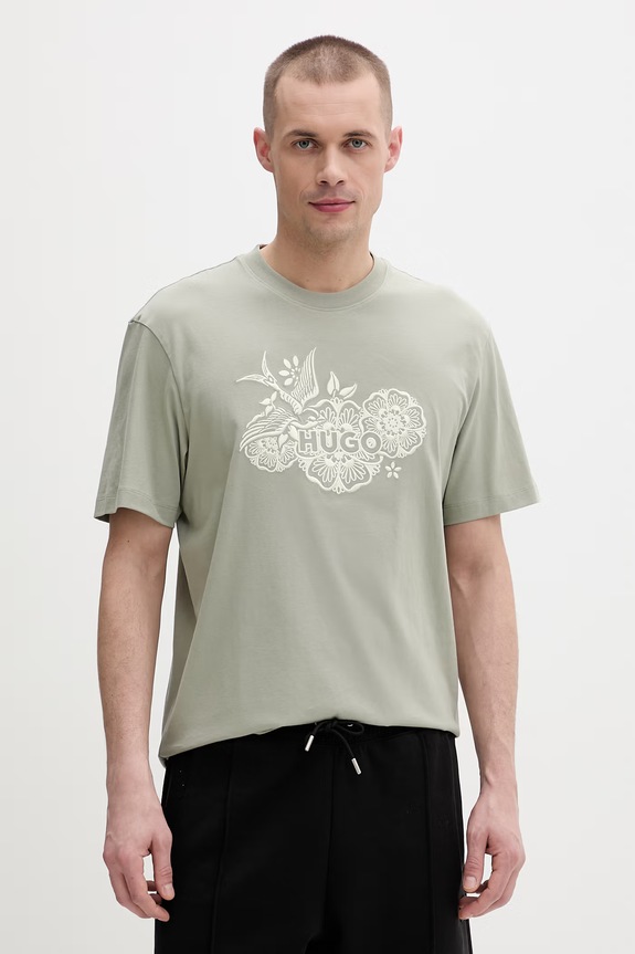 HUGO t-shirt męski bawełniany Dangen zielony 50558415