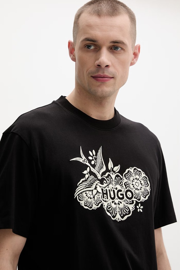 HUGO t-shirt męski bawełniany Dangen czarny 50558415