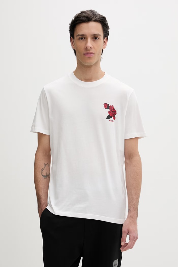 HUGO tricou din bumbac Dikerd print alb 50564024