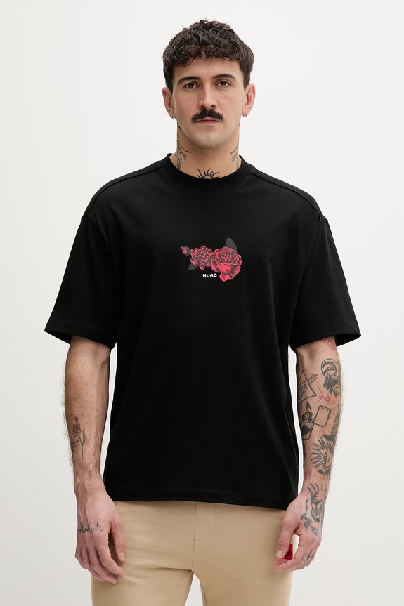 Odzież HUGO t-shirt męski bawełniany Domans 50564642 czarny