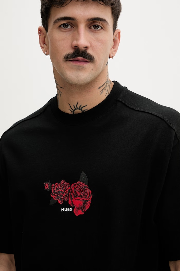 HUGO t-shirt męski bawełniany Domans czarny 50564642