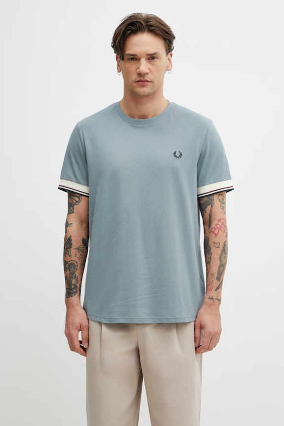 Fred Perry T-shirt męski bawełniany regular niebieski M2396
