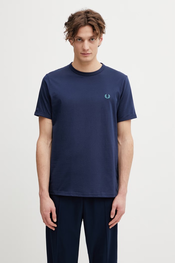 Fred Perry T-shirt męski bawełniany gładkie granatowy M3519