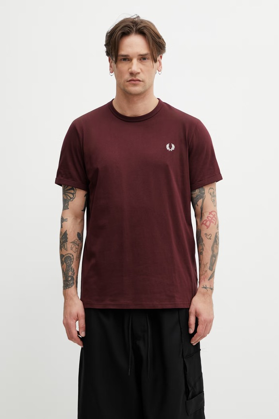 Fred Perry t-shirt férfi pamut pamut burgundia M3519