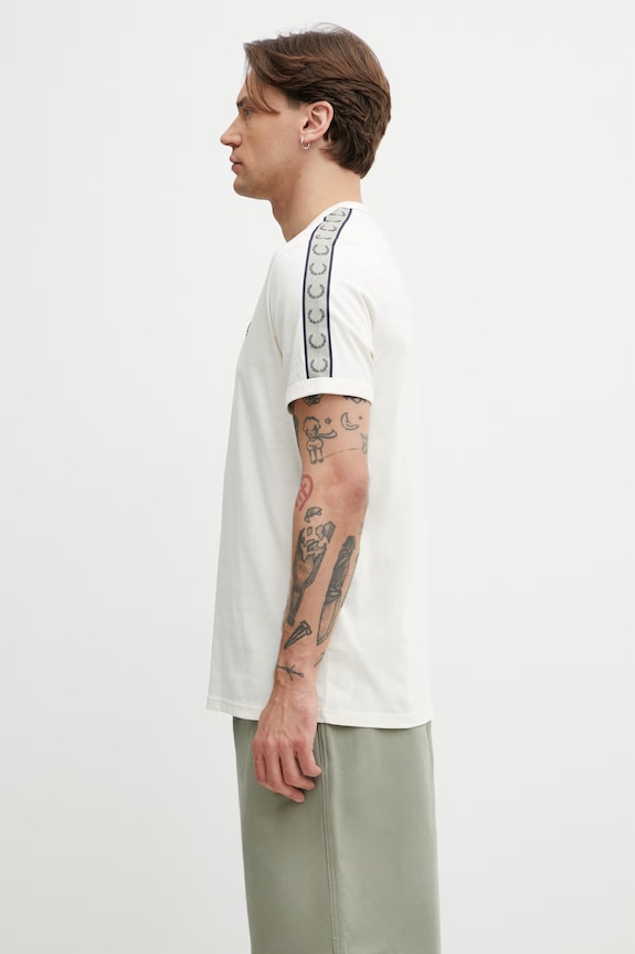Fred Perry T-shirt męski bawełniany M4613 beżowy SS26