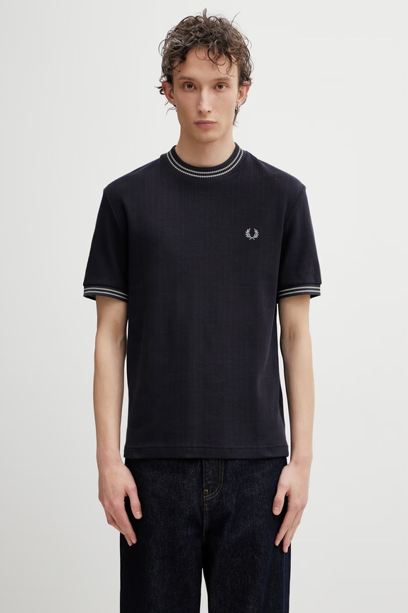 Bavlnené tričko Fred Perry jednofarebný tmavomodrá M8679