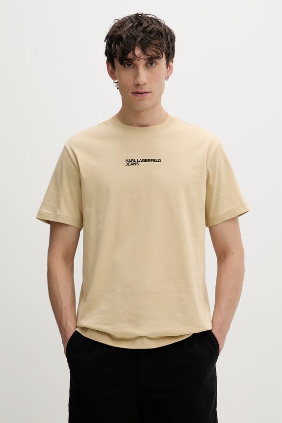 Karl Lagerfeld Jeans t-shirt męski bawełniany beżowy B2M17090