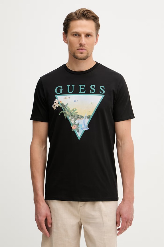Guess tričko pánske bavlnené čierna M6GI49.K3584