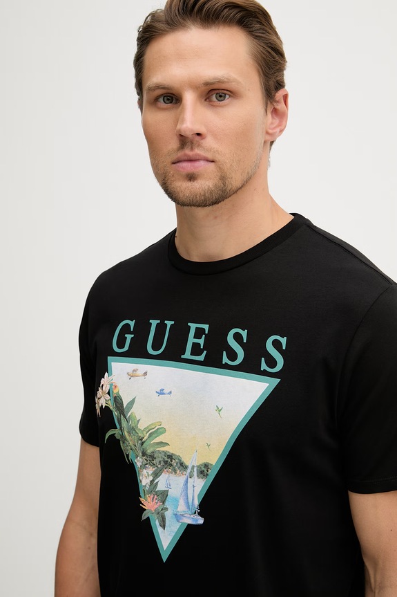 Guess tričko pánske bavlnené čierna M6GI49.K3584