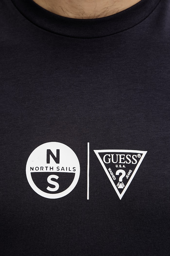 Guess Tričko pánske bavlnené s elastanom x North Sails M6GI40.K3322 tmavomodrá