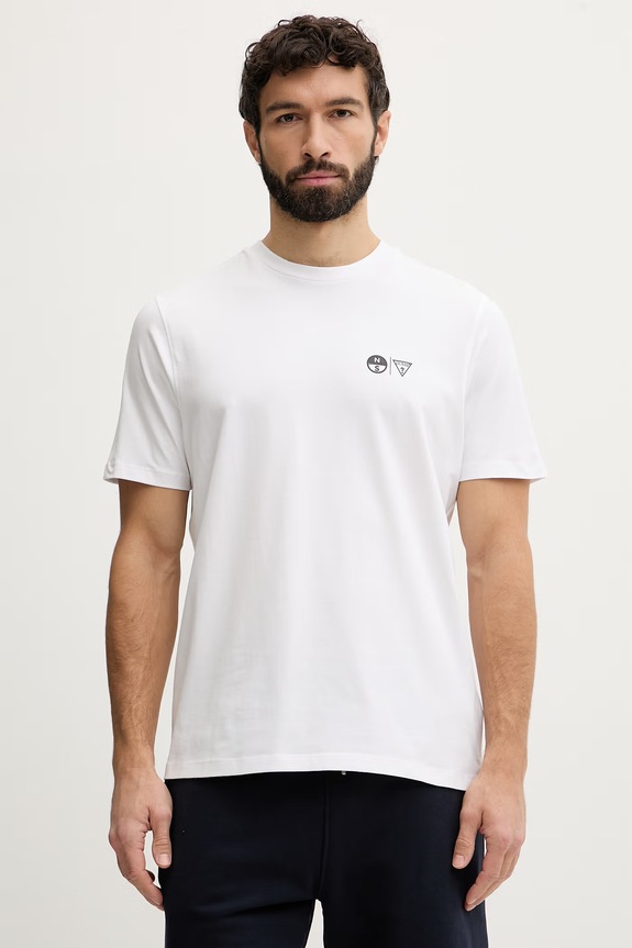 Oblečenie Guess tričko pánske bavlnené s elastanom x North Sails M6GI46.K3495 biela
