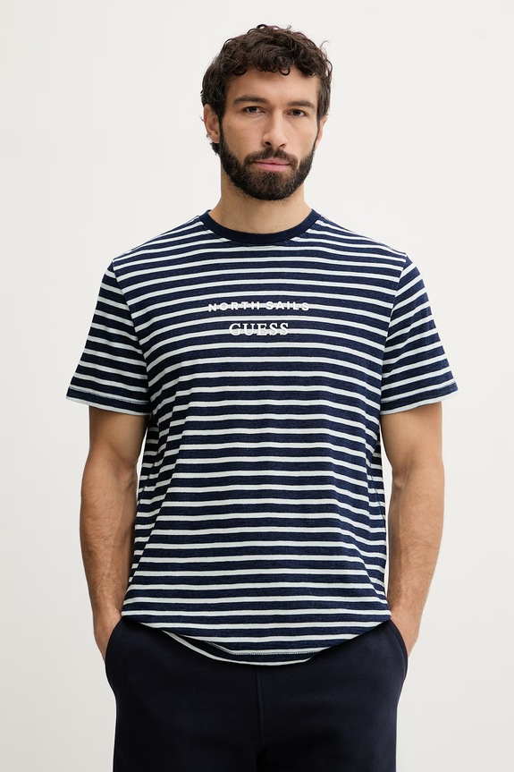 Guess tričko pánske bavlnené x North Sails tmavomodrá M6GI47.K3499