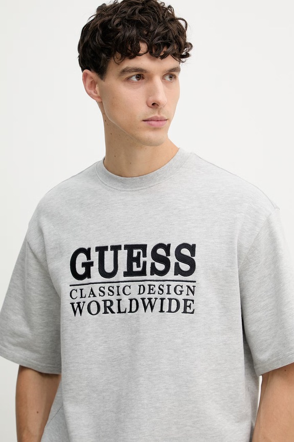 Guess tričko pánske s bavlnou sivá M6GQ25.K3487