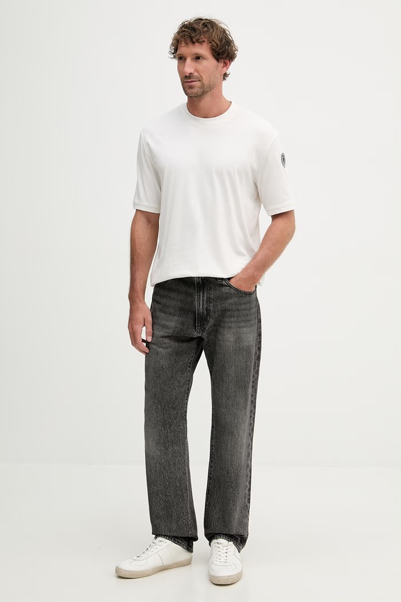 Blauer t-shirt męski bawełniany HANSON BLUH02068 beżowy SS26