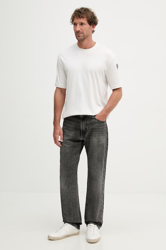 Blauer t-shirt męski bawełniany HANSON BLUH02068 beżowy SS26