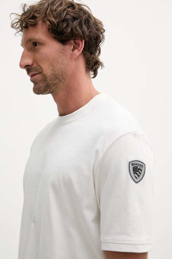 Blauer t-shirt męski bawełniany HANSON beżowy BLUH02068