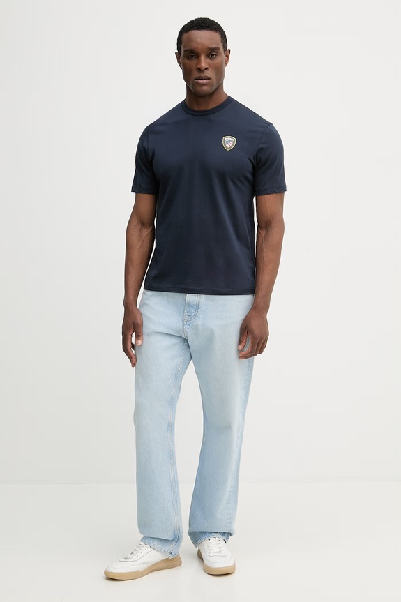 Blauer t-shirt bawełniany FAXON BLUH02284 granatowy SS26