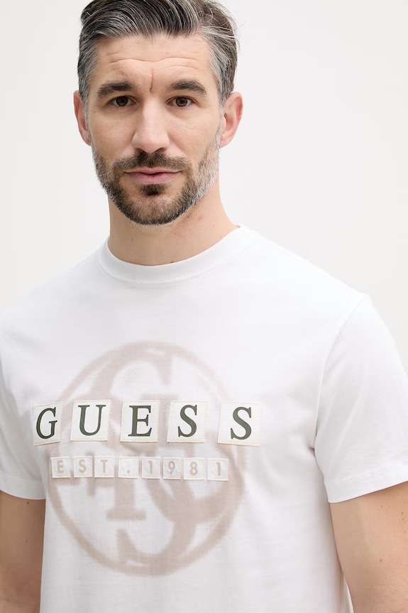 Guess T-shirt da uomo in cotone bianco M6GI09.K2989