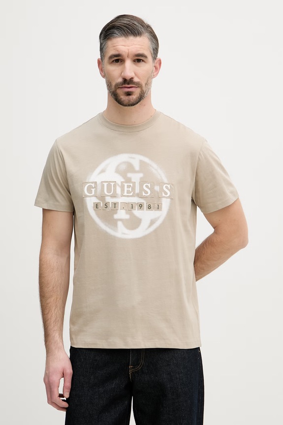 Guess t-shirt da uomo in cotone beige M6GI09.K2989