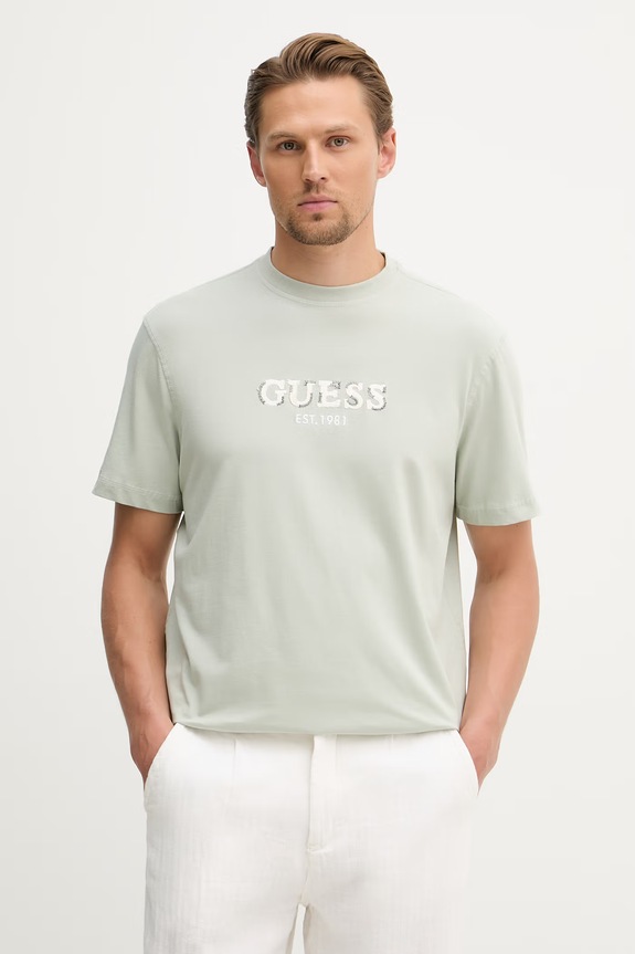 Guess t-shirt basic męski bawełniany zielony M6GI16.K3032