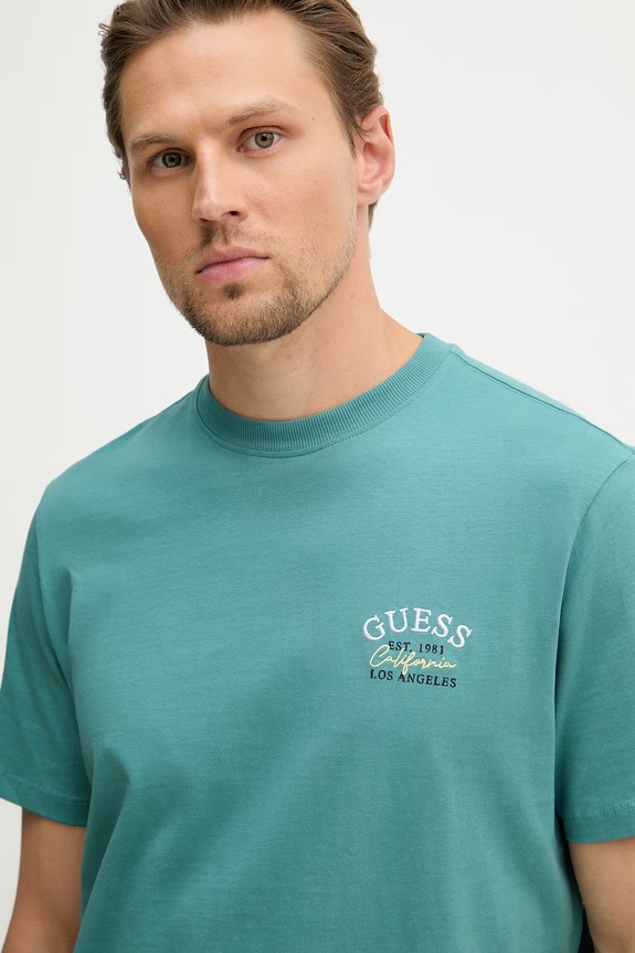 Guess T-shirt férfi pamut türkiz M6GI19.K3051
