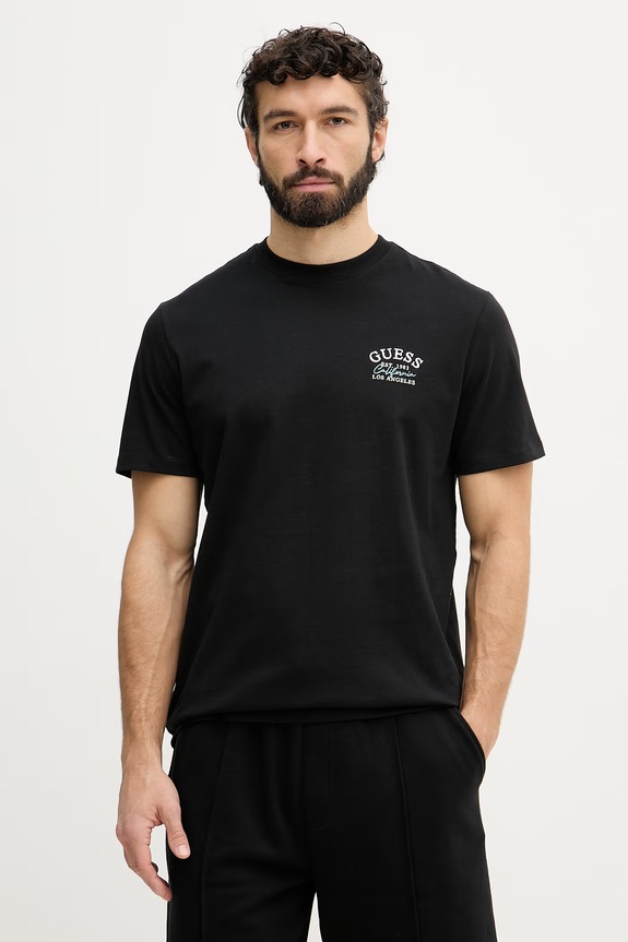 Ρούχα Guess T-shirt Ανδρικό βαμβακερό M6GI19.K3051 μαύρο