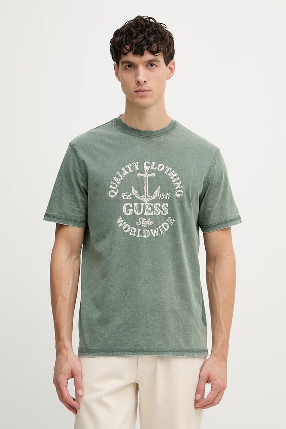 Guess tričko pánske bavlnené zelená M6GI43.K3471