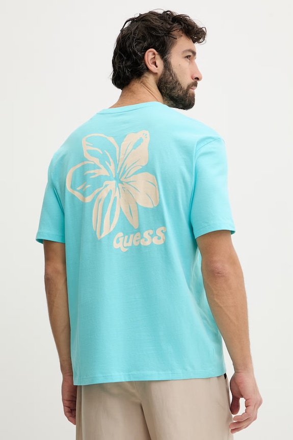 Guess t-shirt męski bawełniany turkusowy F6GI05.K8HM4