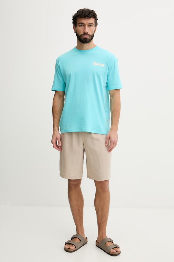Guess t-shirt męski bawełniany F6GI05.K8HM4 turkusowy SS26