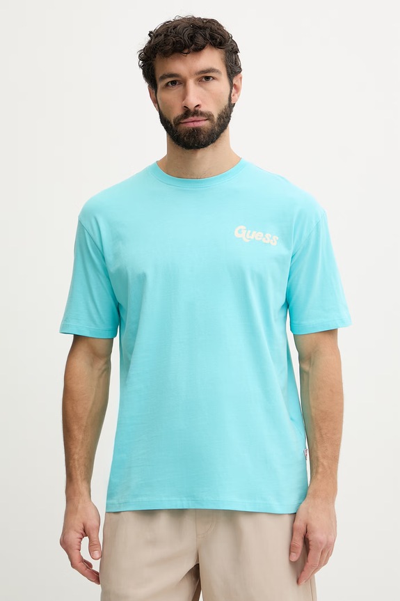 Odzież Guess t-shirt męski bawełniany F6GI05.K8HM4 turkusowy