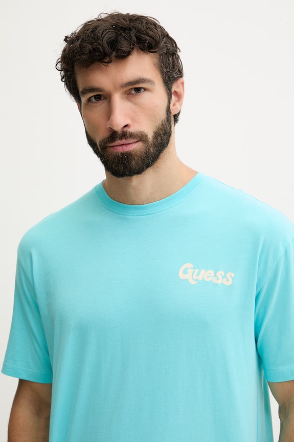 Guess t-shirt męski bawełniany turkusowy F6GI05.K8HM4
