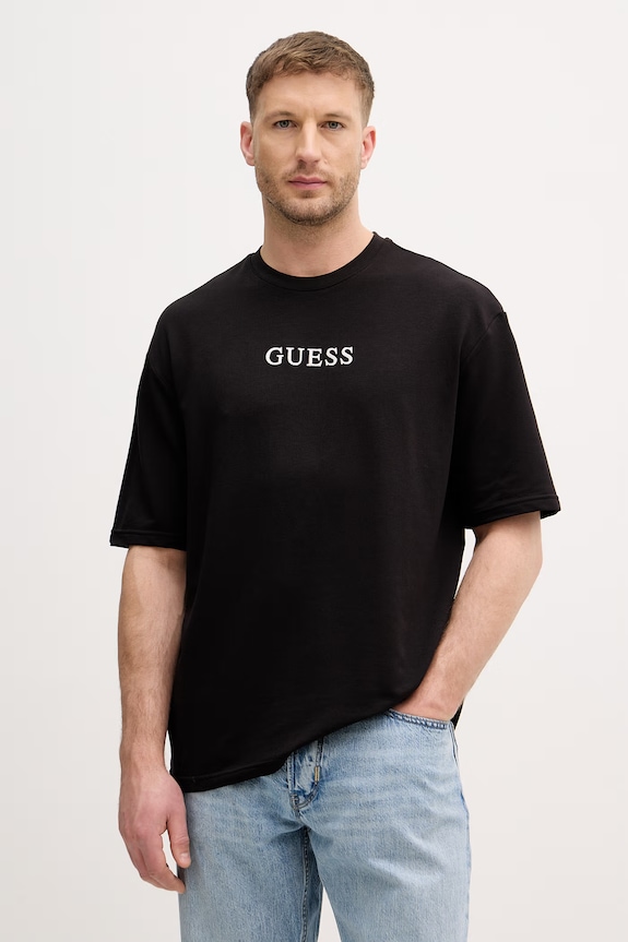 Guess majica za muškarce s pamukom BRIAN crna U6GI00.KC241