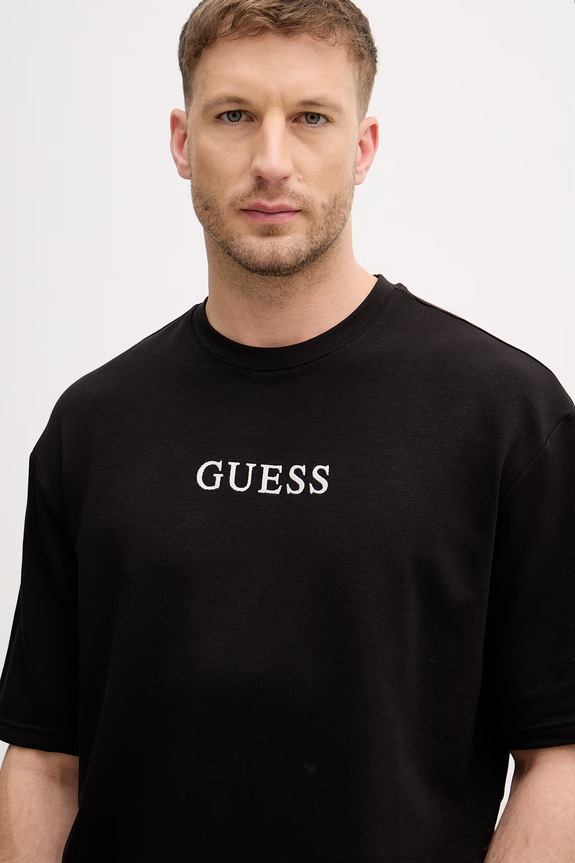 Guess majica za muškarce s pamukom BRIAN crna U6GI00.KC241
