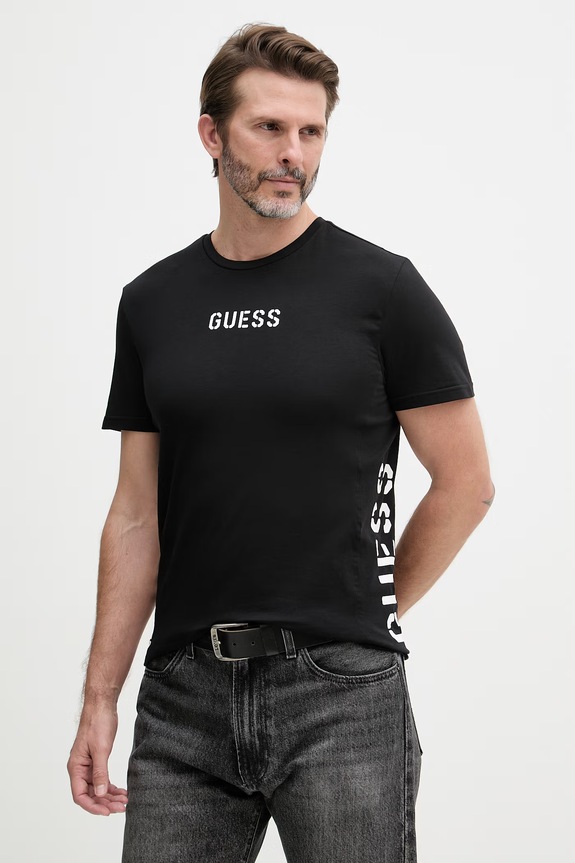 Odzież Guess t-shirt męski bawełniany z elastanem LIAM U6GM00.K6YW1 czarny