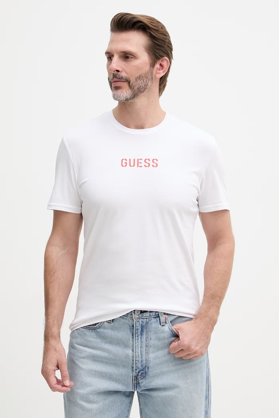 Guess t-shirt męski bawełniany z elastanem EVAN biały U6GM01.K6YW1