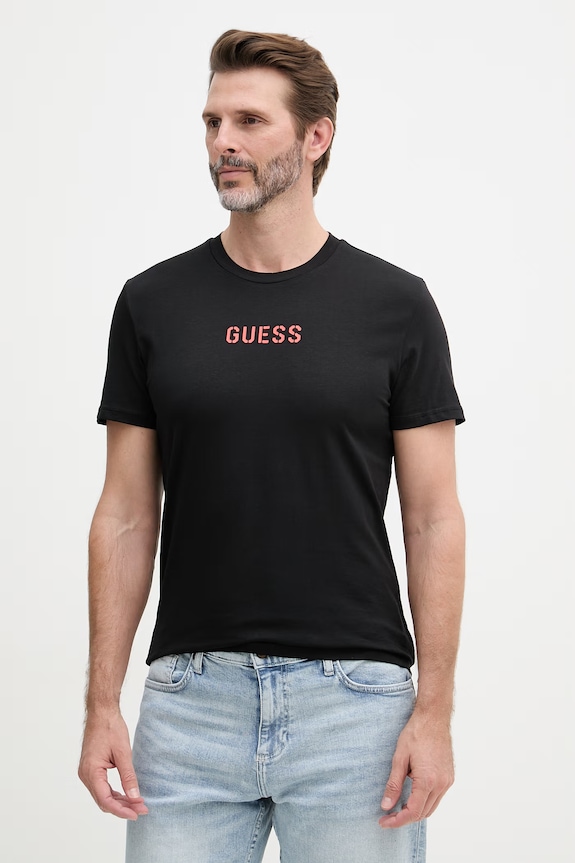 Guess t-shirt męski bawełniany z elastanem EVAN czarny U6GM01.K6YW1