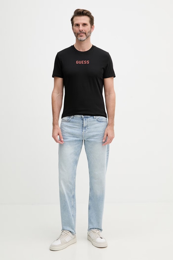 Guess t-shirt męski bawełniany z elastanem EVAN U6GM01.K6YW1 czarny SS26